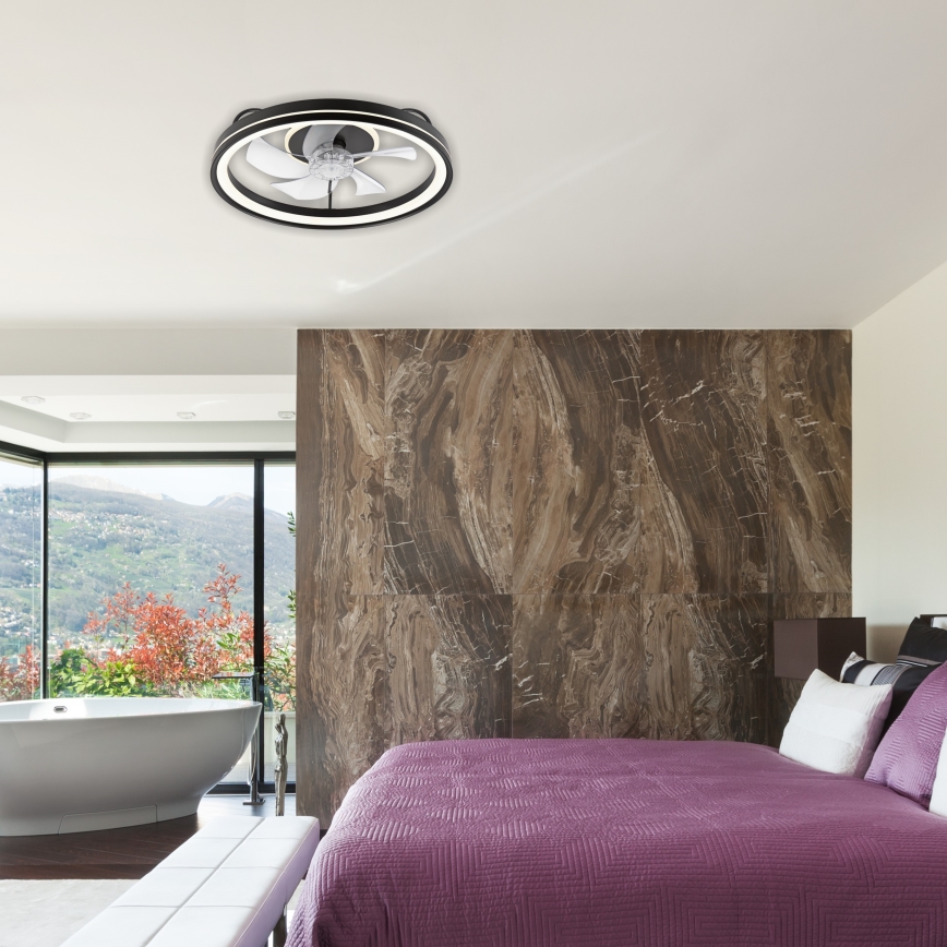 LED Prigušiva stropna svjetiljka s ventilatorom FARGO LED/37W/230V crna + daljinski upravljač