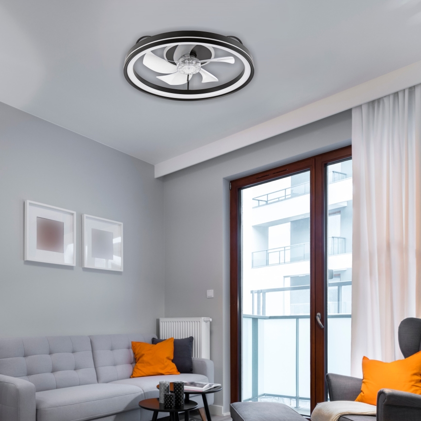 LED Prigušiva stropna svjetiljka s ventilatorom FARGO LED/37W/230V crna + daljinski upravljač