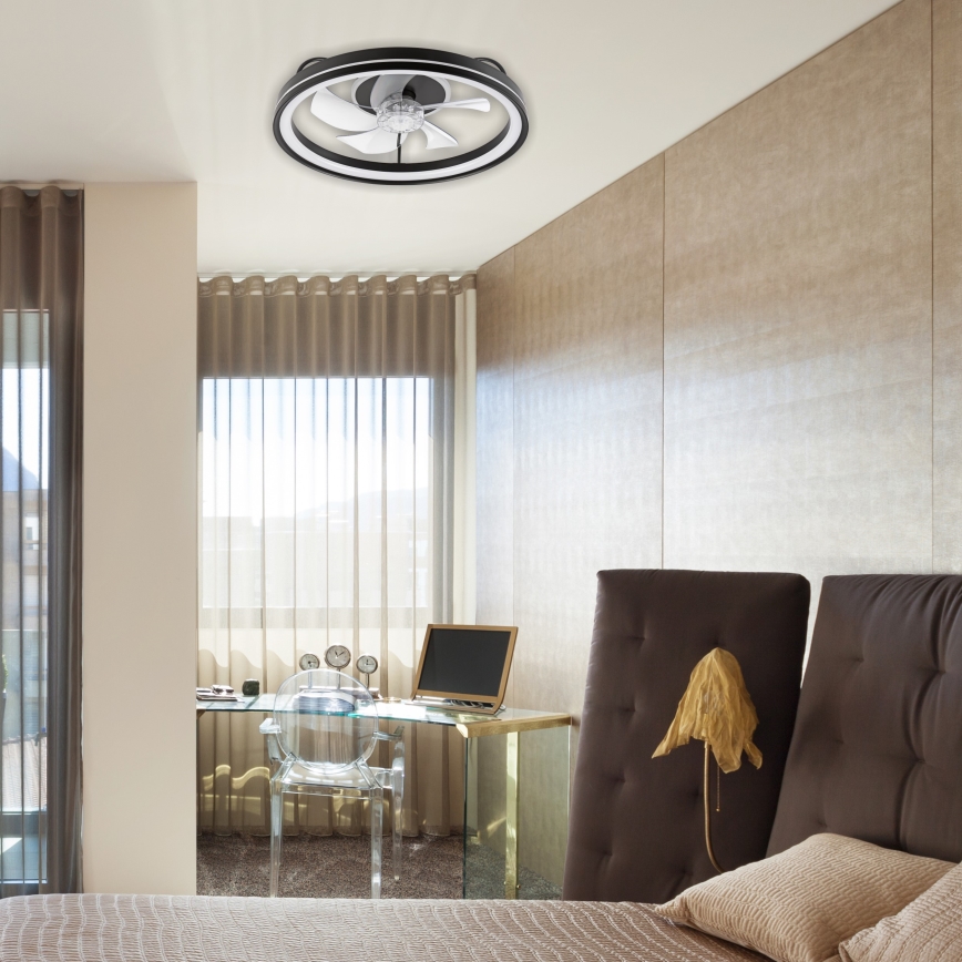 LED Prigušiva stropna svjetiljka s ventilatorom FARGO LED/37W/230V crna + daljinski upravljač