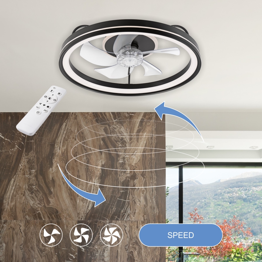 LED Prigušiva stropna svjetiljka s ventilatorom FARGO LED/37W/230V crna + daljinski upravljač