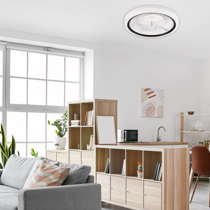 LED Prigušiva stropna svjetiljka s ventilatorom GEMMA LED/37W/230V bijela + daljinski upravljač