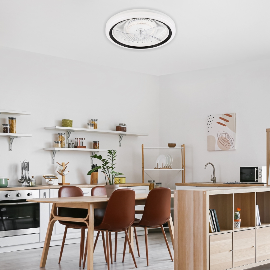 LED Prigušiva stropna svjetiljka s ventilatorom GEMMA LED/37W/230V bijela + daljinski upravljač