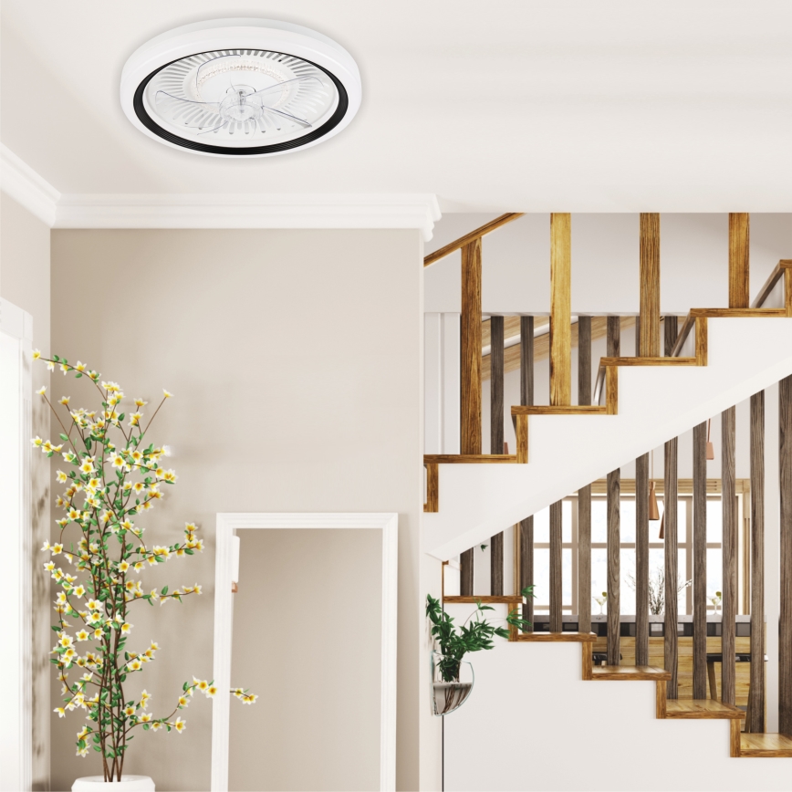 LED Prigušiva stropna svjetiljka s ventilatorom GEMMA LED/37W/230V bijela + daljinski upravljač