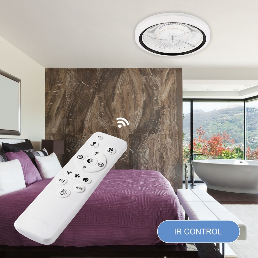 LED Prigušiva stropna svjetiljka s ventilatorom GEMMA LED/37W/230V bijela + daljinski upravljač