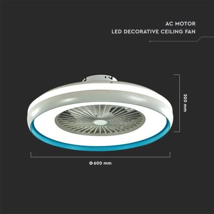 LED Stropna svjetiljka s ventilatorom LED/45W/230V 3000/4000/6500K plava + daljinski upravljač