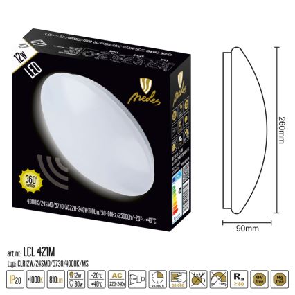 LED stropna svjetiljka sa senzorom LED/12W/230V 4000K