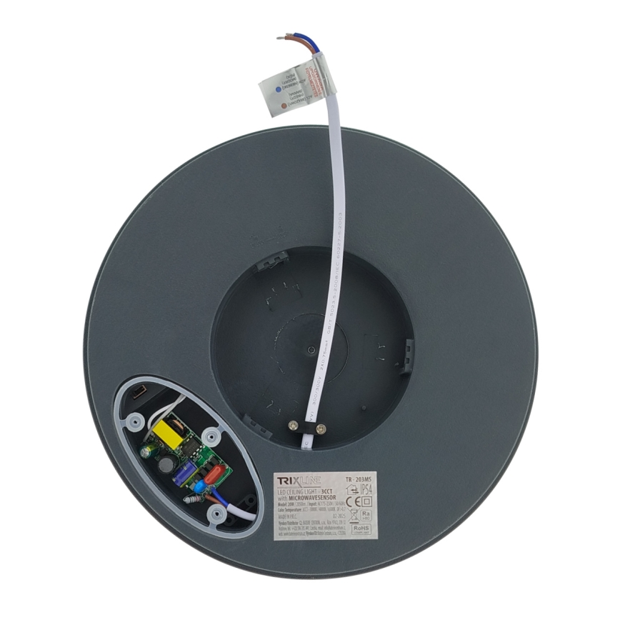 LED stropna svjetiljka s senzorom pokreta LED/20W/230V 3000/4000/6500K promjer 230 cm IP54 antracitna
