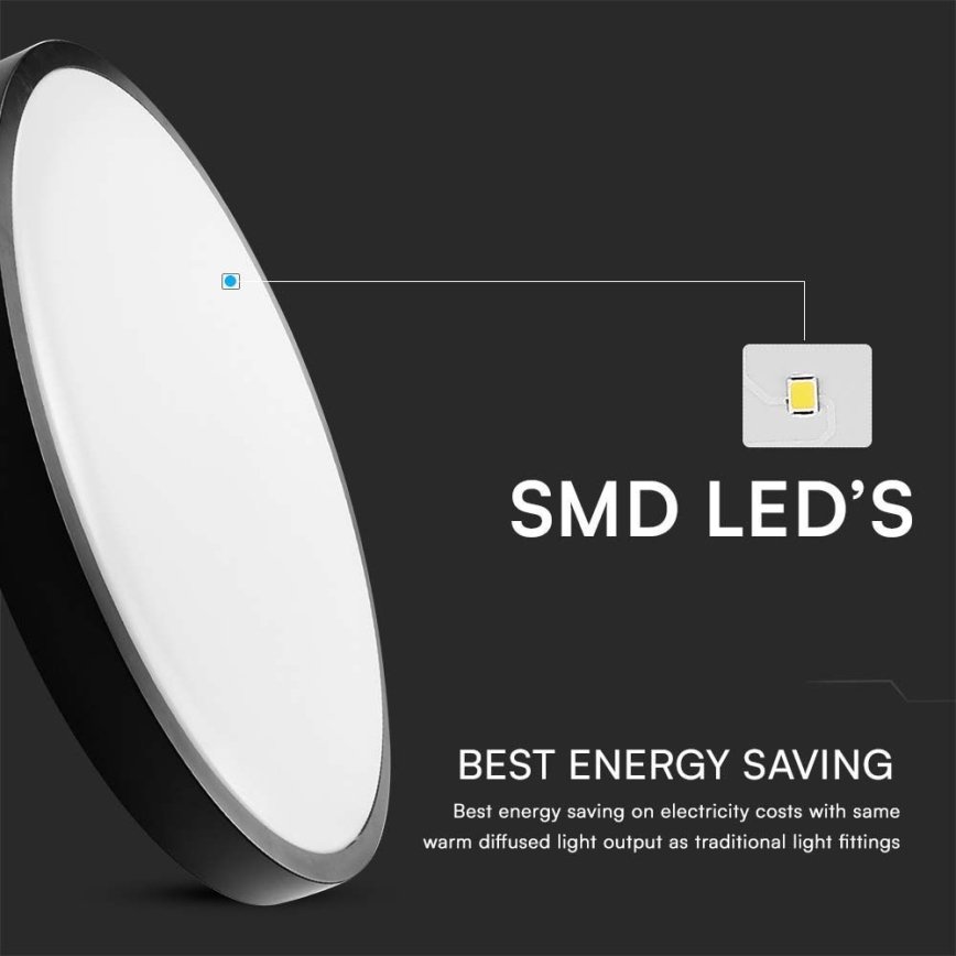 LED Stropna svjetiljka za kupaonicu SAMSUNG CHIP LED/24W/230V IP44 4000K promjer 29 cm crna