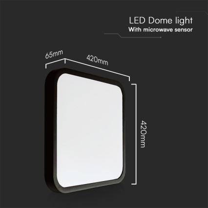LED Stropna svjetiljka za kupaonicu sa senzorom SAMSUNG CHIP LED/36W/230V IP44 4000K 42x42 cm crna + daljinski upravljač