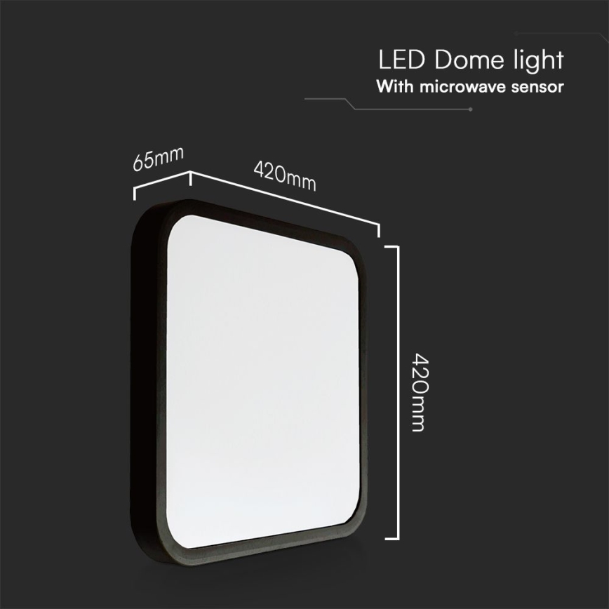 LED Stropna svjetiljka za kupaonicu sa senzorom SAMSUNG CHIP LED/36W/230V IP44 4000K 42x42 cm crna + daljinski upravljač