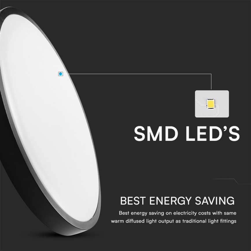 LED Stropna svjetiljka za kupaonicu sa senzorom SAMSUNG CHIP LED/36W/230V IP44 4000K pr. 42 cm crna + daljinski upravljač
