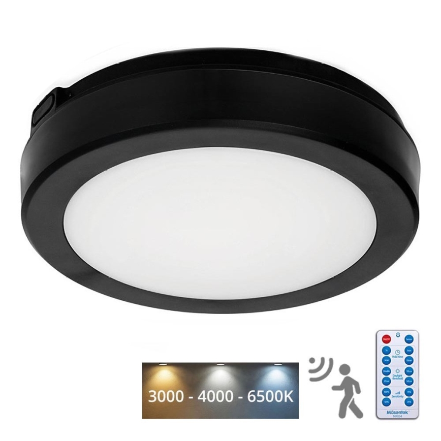 LED Stropna svjetiljka za kupaonicu sa senzorom NAIROS LED/12W/230V IP65 3000/4000/6500K pr. 20 cm crna + daljinski upravljač