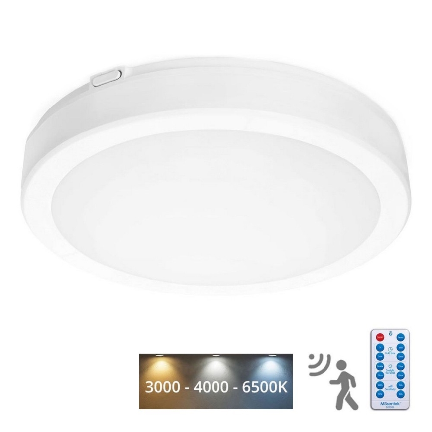 LED Stropna svjetiljka za kupaonicu sa senzorom NAIROS LED/24W/230V IP65 3000/4000/6500K pr. 30 cm bijela + daljinski upravljač
