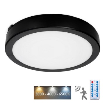 LED Stropna svjetiljka za kupaonicu sa senzorom NAIROS LED/24W/230V IP65 3000/4000/6500K pr. 30 cm crna + daljinski upravljač