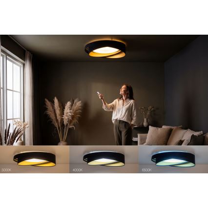 LED stropno svjetlo s prigušivanjem SMART GALAXY MODERN LED/24W/230V 3000-6500K promjer 55 cm crno/zlatno + daljinski upravljač