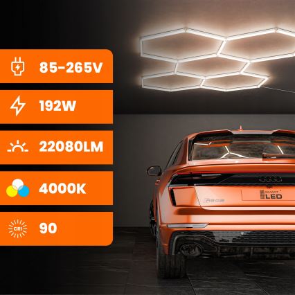 LED stropna svjetiljka HEXAGON LED/192W/85-265V 4000K 298x209 cm CRI 90 IP54 bijela