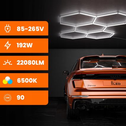 LED stropna svjetiljka HEXAGON LED/192W/85-265V 6500K 298x209 cm CRI 90 IP54 bijela