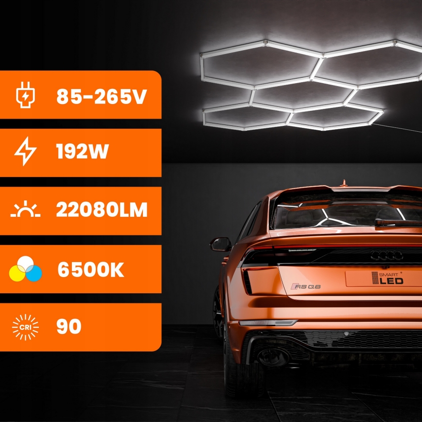 LED stropna svjetiljka HEXAGON LED/192W/85-265V 6500K 298x209 cm CRI 90 IP54 bijela