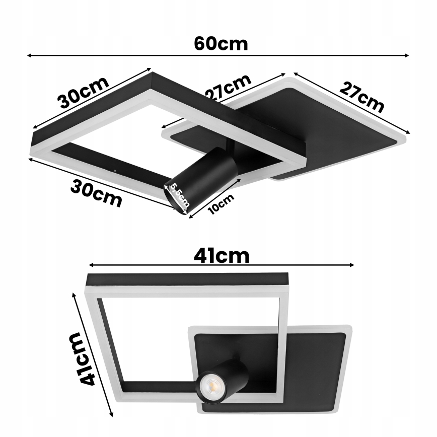 LED stropno svjetlo LED/38W/230V + 1x GU10/30W crno