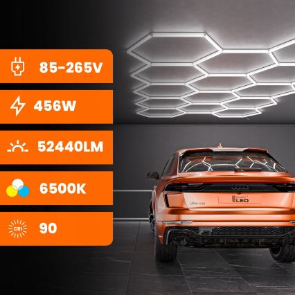 LED stropna svjetiljka HEXAGON LED/456W/85-265V 6500K 522x298 cm CRI 90 IP54 bijela