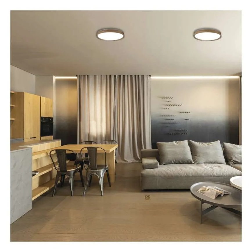 LED prigušivo stropno svjetlo ILVI LED/30W/230V 2700-6500K, promjer 40 cm, drveni dekor + daljinski upravljač