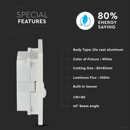 LED Stubišna svjetiljka sa senzorom pokreta LED/3W/230V 4000K bijela