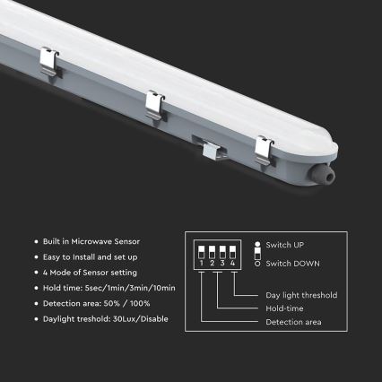 LED tehnička svjetiljka s integriranim senzorom pokreta i sumraka LED/48W/230V IP65 6500K 150 cm