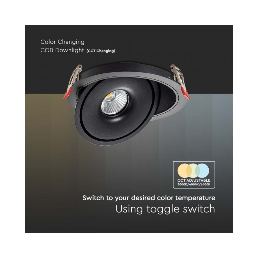 LED ugradbena reflektorska svjetiljka LED/20W/230V 3000/4000/6400K promjer 16,5 cm crna