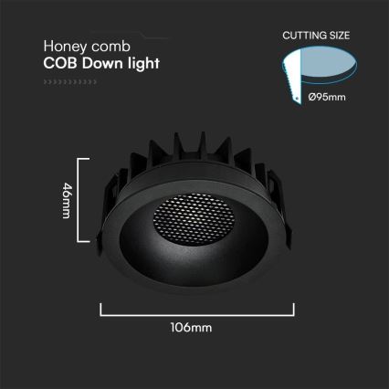 LED Ugradbena svjetiljka LED/18W/230V 3000/4000/6400K ø 10,6 cm crna