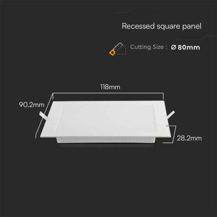 LED Ugradbena svjetiljka LED/3W/230V 9x9 cm 6500K bijela