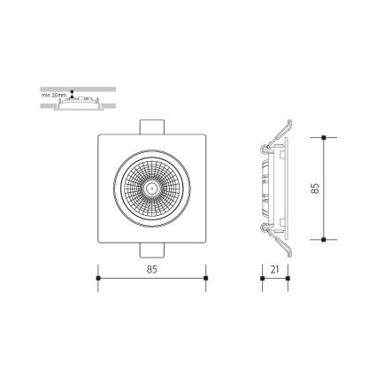 LED Ugradbena svjetiljka LED/6W/230V 3000K 8,5x8,5 cm crna