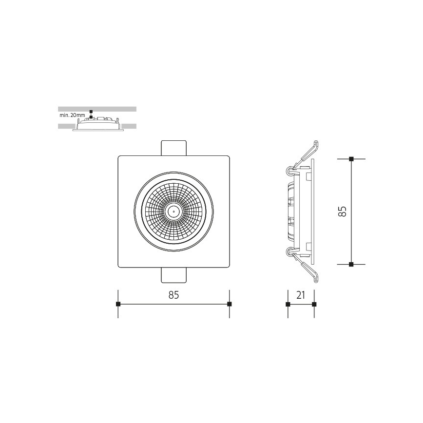 LED Ugradbena svjetiljka LED/6W/230V 3000K 8,5x8,5 cm crna