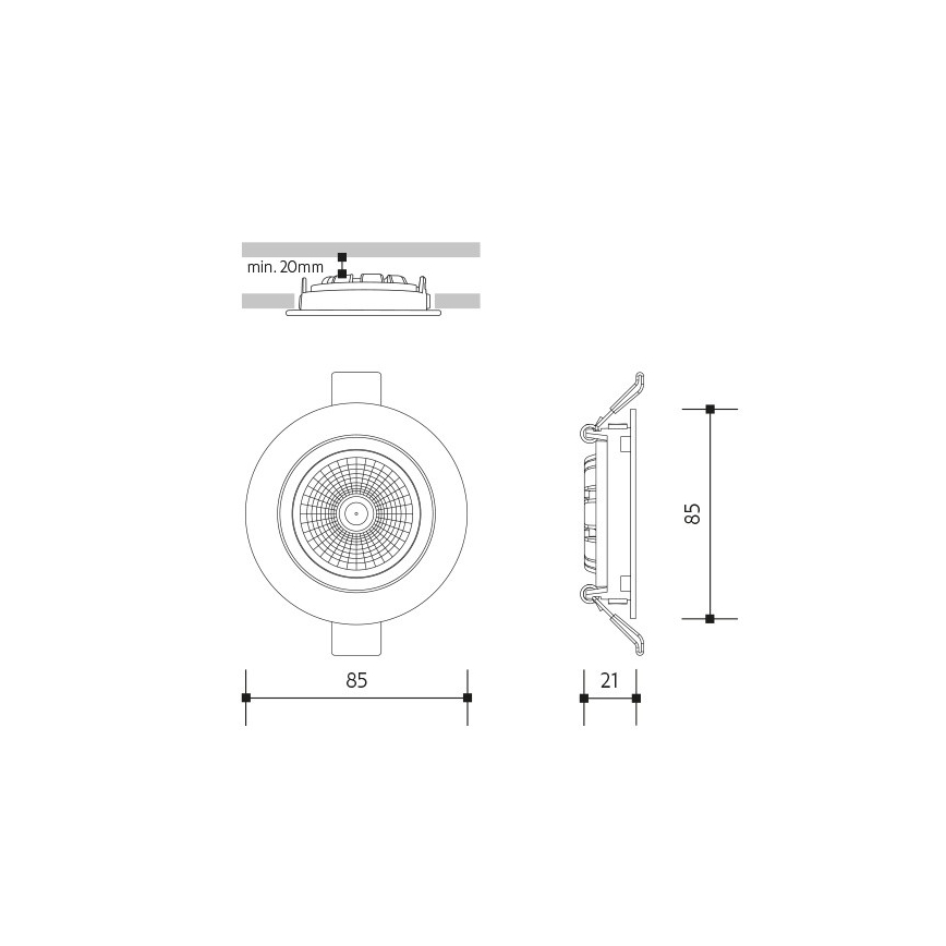 LED Ugradbena svjetiljka LED/6W/230V 3000K pr. 8,5 cm crna