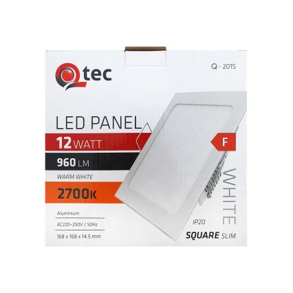 LED Ugradbena svjetiljka QTEC LED/12W/230V 2700K 16,8x16,8 cm