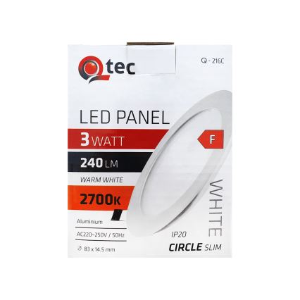 LED Ugradbena svjetiljka QTEC LED/3W/230V 2700K pr. 8,3 cm