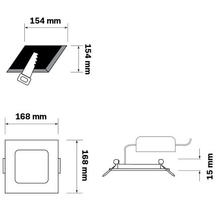 LED Ugradbena svjetiljka RIGEL LED/10W/230V 4000K 16,8x16,8 cm crna