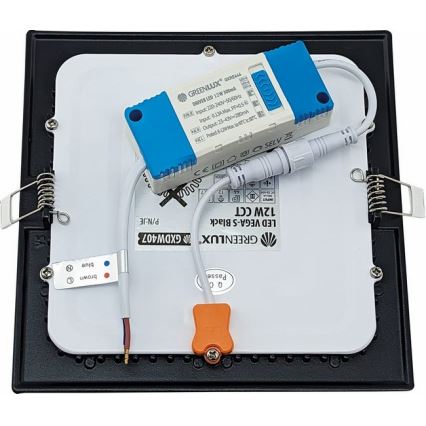LED Ugradbena svjetiljka VEGA LED/12W/230V 2900/3900/5800K 17,5x17,5 cm crna