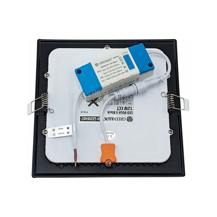 LED Ugradbena svjetiljka VEGA LED/12W/230V 2900/3900/5800K 17,5x17,5 cm crna