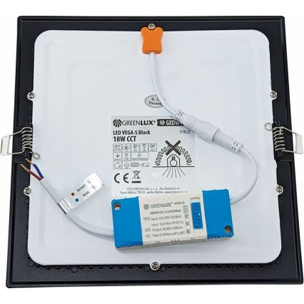 LED Ugradbena svjetiljka VEGA LED/18W/230V 2900/3900/5800K 22,5x22,5 cm crna