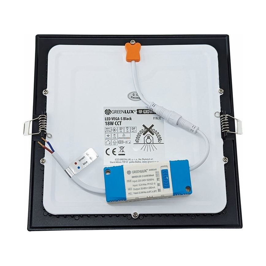 LED Ugradbena svjetiljka VEGA LED/18W/230V 2900/3900/5800K 22,5x22,5 cm crna