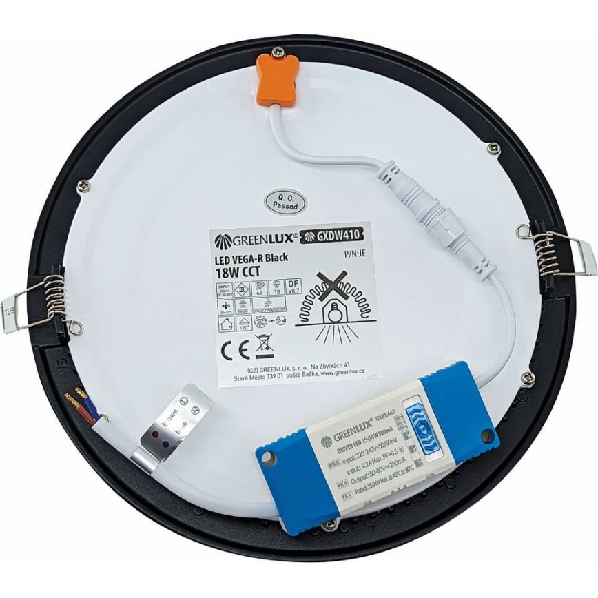 LED Ugradbena svjetiljka VEGA LED/18W/230V 2900/3900/5800K pr. 22,5 cm crna