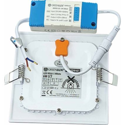 LED Ugradbena svjetiljka VEGA LED/6W/230V 2900/3900/5800K 12,5x12,5 cm bijela