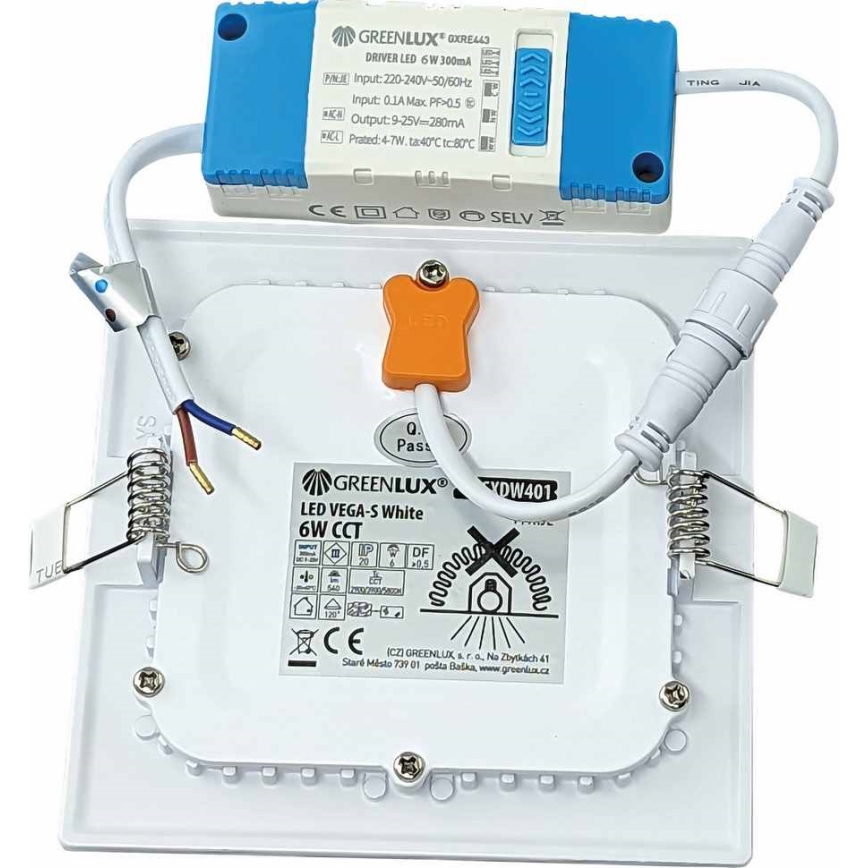 LED Ugradbena svjetiljka VEGA LED/6W/230V 2900/3900/5800K 12,5x12,5 cm bijela
