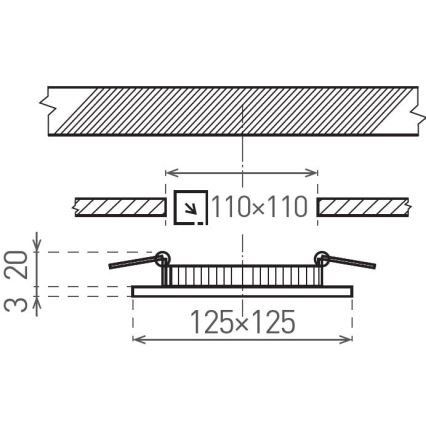 LED Ugradbena svjetiljka VEGA LED/6W/230V 2900/3900/5800K 12,5x12,5 cm crna