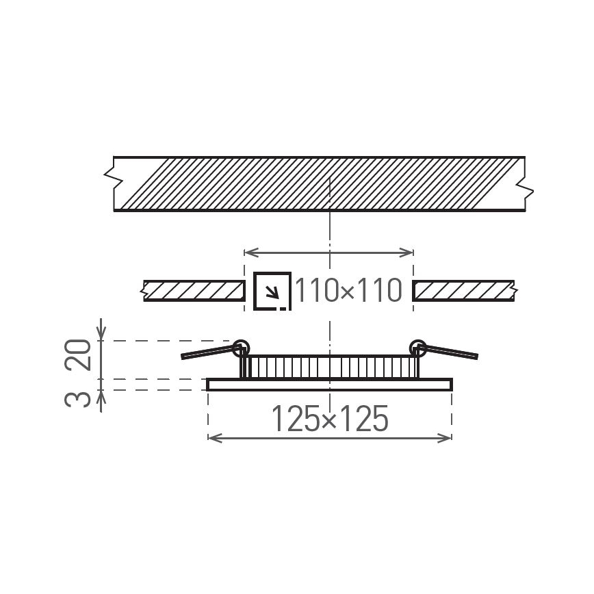 LED Ugradbena svjetiljka VEGA LED/6W/230V 2900/3900/5800K 12,5x12,5 cm crna