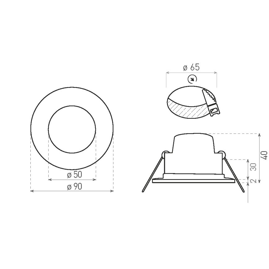 LED Ugradbena svjetiljka za kupaonicu BONO LED/5W/230V 3000K IP65 crna