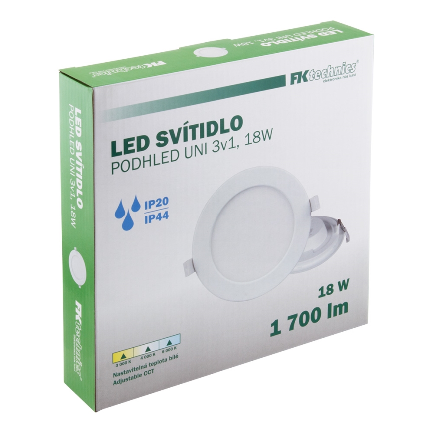 LED Ugradbena svjetiljka za kupaonicu LED/18W/230V 3000/4000/6000K IP44
