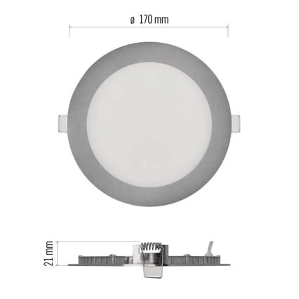 LED ugradna svjetiljka NEXXO LED/12,5W/230V 3000/3500/4000K srebrna, promjer 17 cm