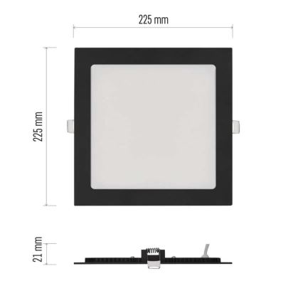 LED ugradno stropno svjetlo NEXXO LED/18W/230V 3000/3500/4000K crno 22,5 x 22,5 cm