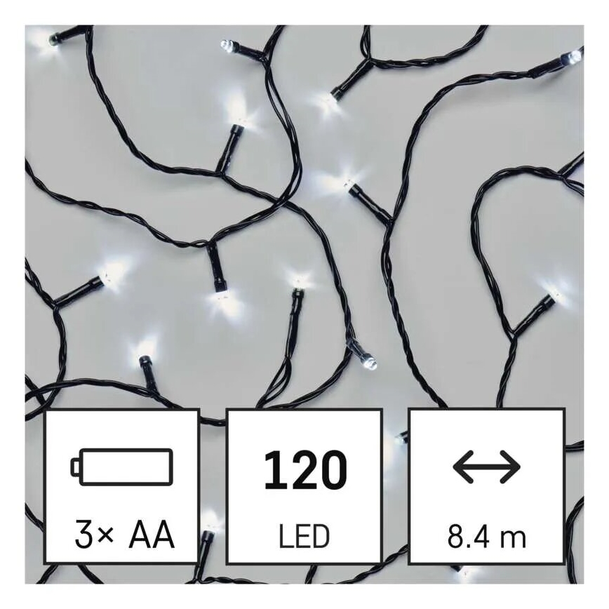LED Vanjska božićna girlanda 120xLED/3xAA 8,9m IP44 hladno bijela